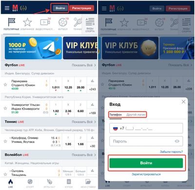 Авторизация в личном кабинете Марафонбет в приложении iOS